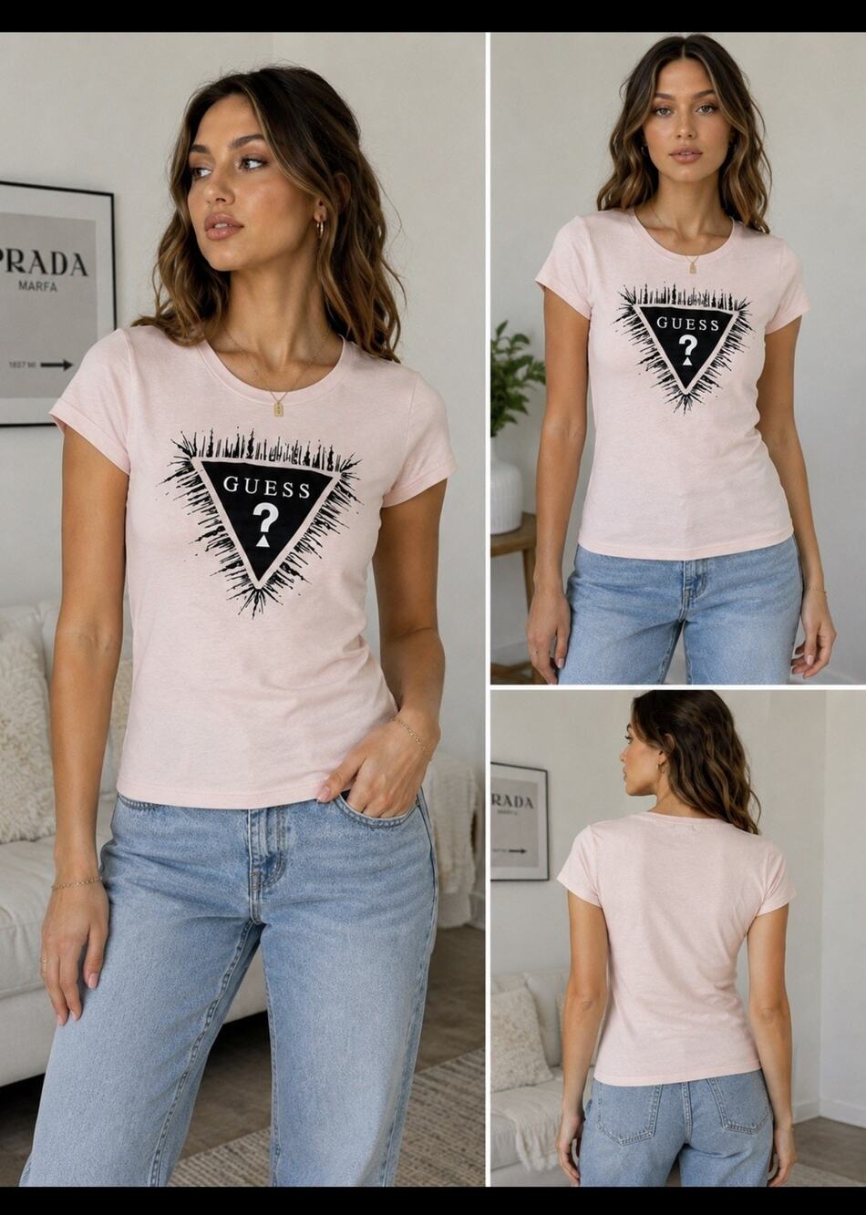 GUESS Womens Small Pink Baby Tee Y2K Logo Graphic Fitted Shirt McBling 2000s